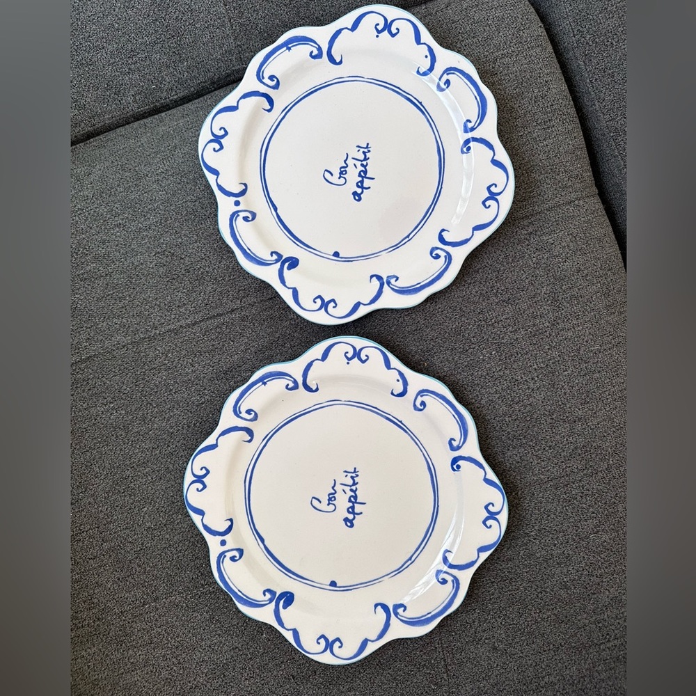 ANTHROPOLOGIE Hilde Phrase Bon Appetit two Dinner Plates RARE!!!